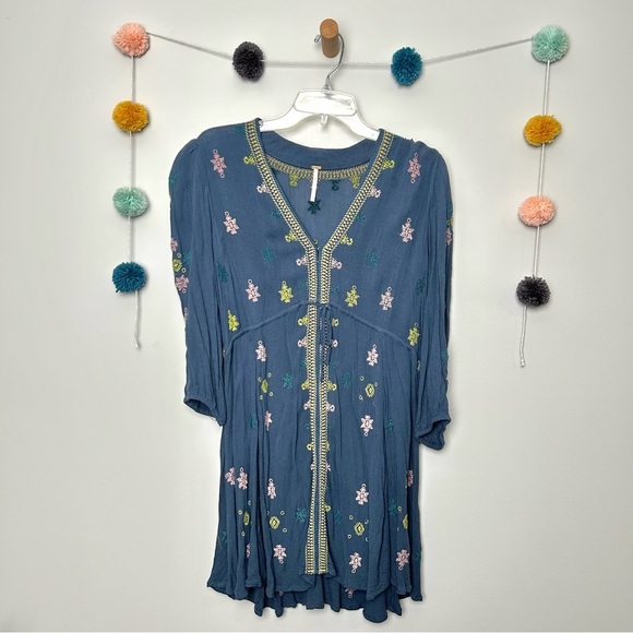 Free People Dresses & Skirts - Free People Stargazer Blue Embroidered Sundresss